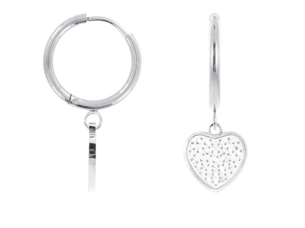 Créoles cœur oxydes de zirconium en acier inoxydable argenté