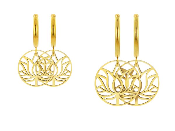 Créoles fleur de lotus en acier inoxydable doré