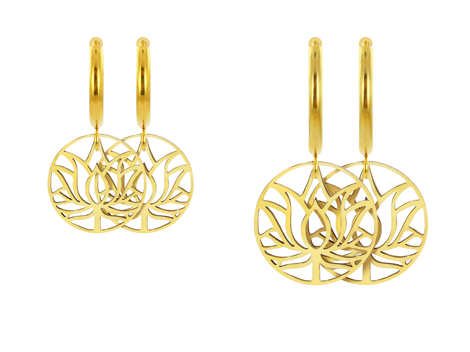 Créoles fleur de lotus en acier inoxydable doré