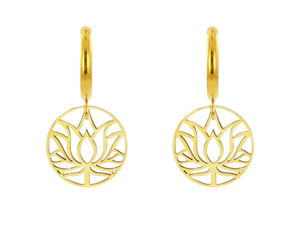 Créoles fleur de lotus en acier inoxydable doré