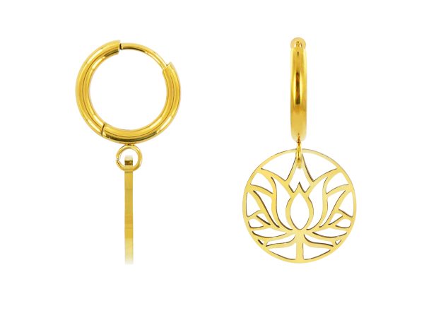 Créoles fleur de lotus en acier inoxydable doré