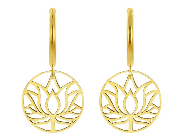 Créoles fleur de lotus en acier inoxydable doré