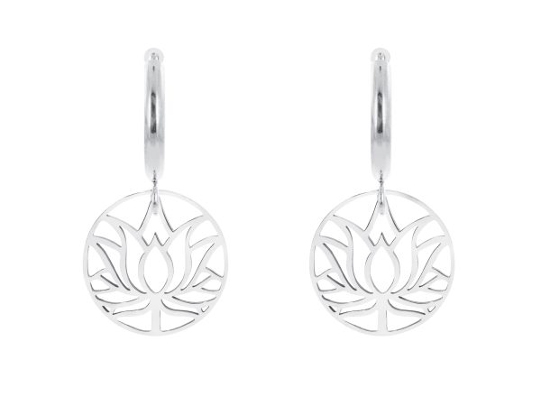 Créoles fleur de lotus en acier inoxydable argenté