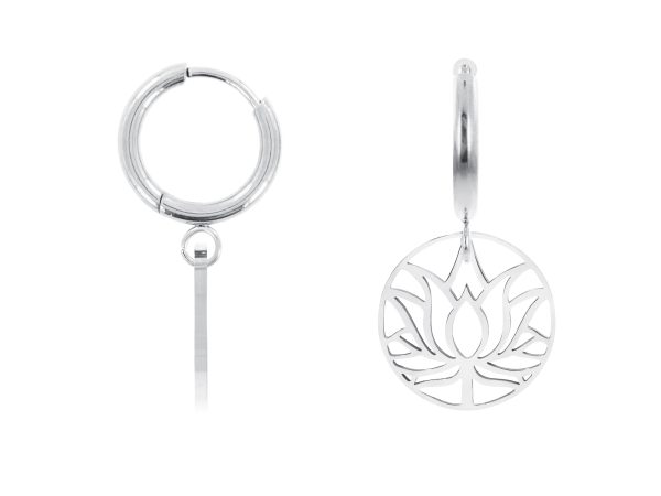 Créoles fleur de lotus en acier inoxydable argenté