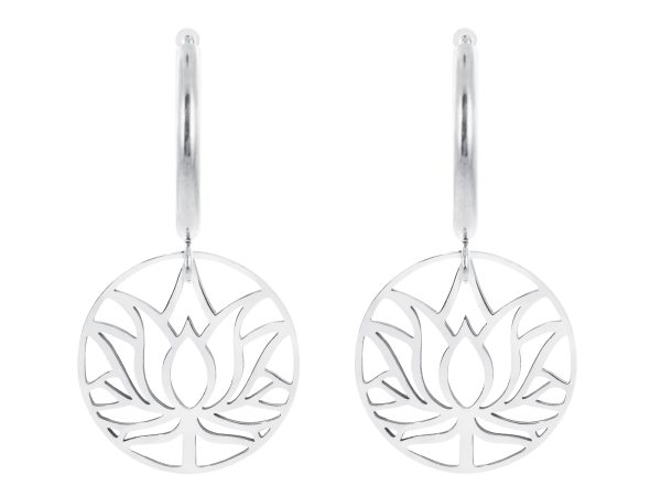 Créoles fleur de lotus en acier inoxydable argenté