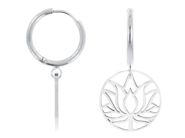 Créoles fleur de lotus en acier inoxydable argenté