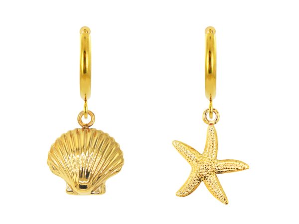 Créoles étoile de mer/coquillage en acier inoxydable doré