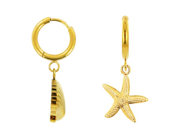 Créoles étoile de mer/coquillage en acier inoxydable doré