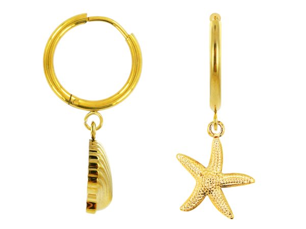 Créoles étoile de mer/coquillage en acier inoxydable doré