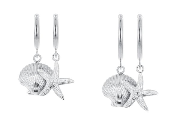 Créoles étoile de mer/coquillage en acier inoxydable argenté