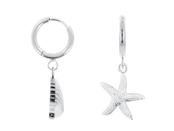 Créoles étoile de mer/coquillage en acier inoxydable argenté