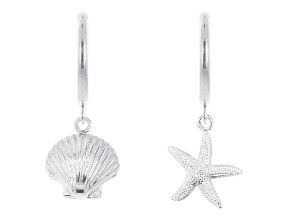 Créoles étoile de mer/coquillage en acier inoxydable argenté