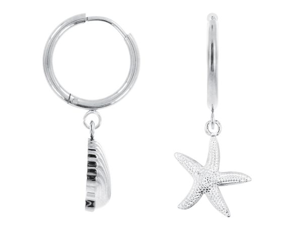 Créoles étoile de mer/coquillage en acier inoxydable argenté