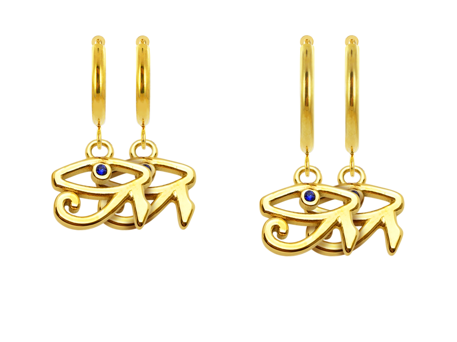 Créoles œil d'Horus en acier inoxydable doré