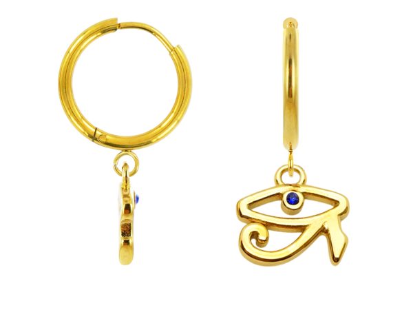 Créoles œil d'Horus en acier inoxydable doré