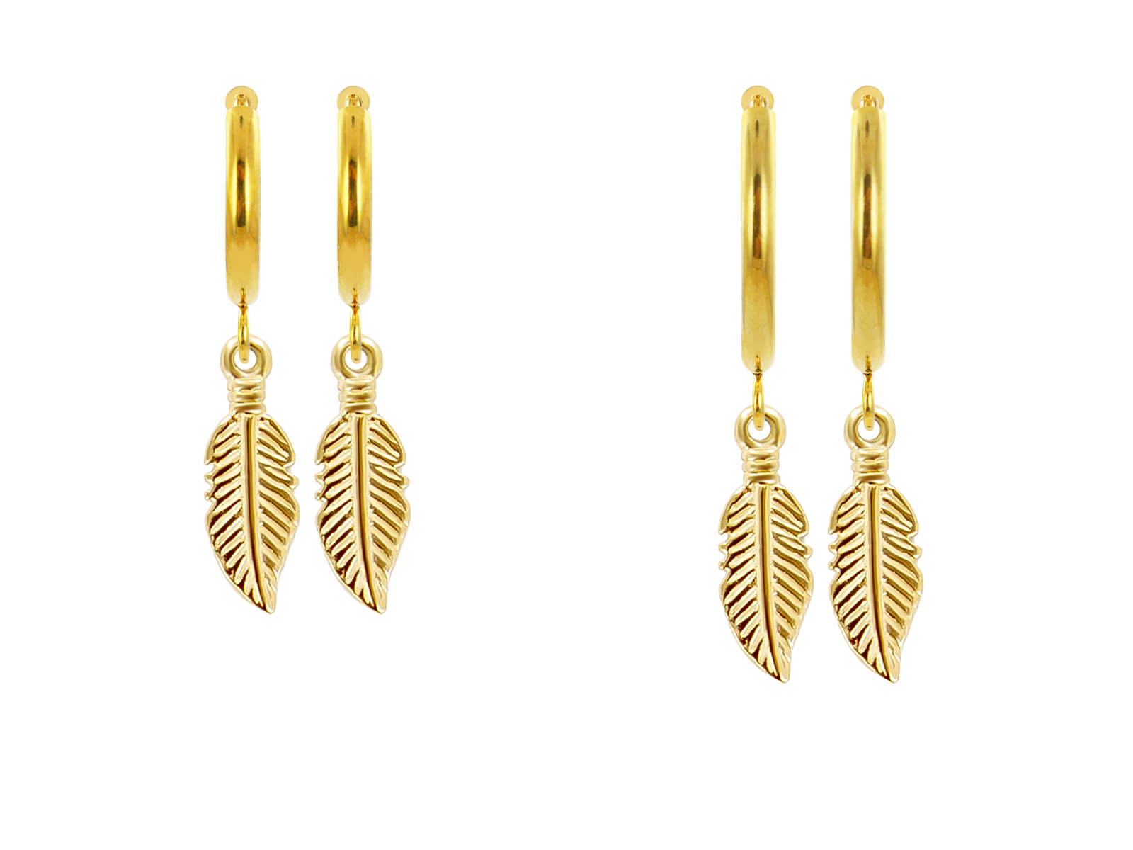 Créoles plume en acier inoxydable doré