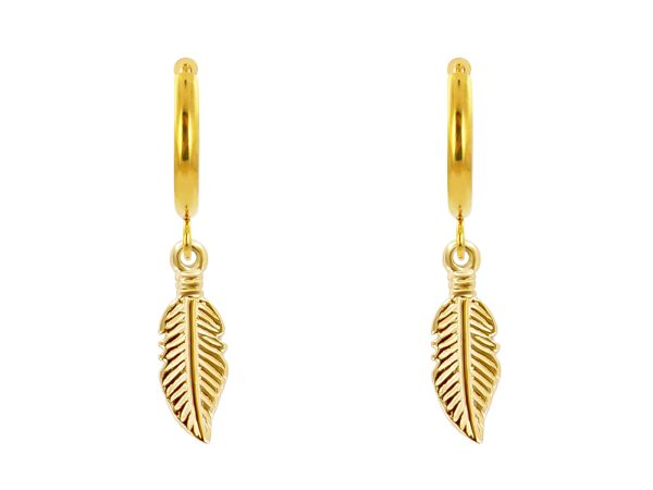 Créoles plume en acier inoxydable doré