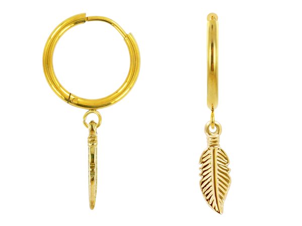 Créoles plume en acier inoxydable doré