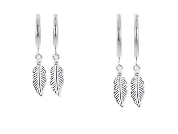 Créoles plume en acier inoxydable argenté