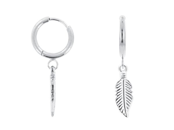 Créoles plume en acier inoxydable argenté