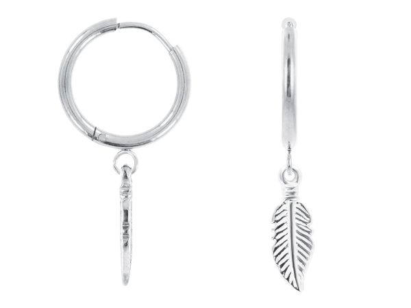 Créoles plume en acier inoxydable argenté