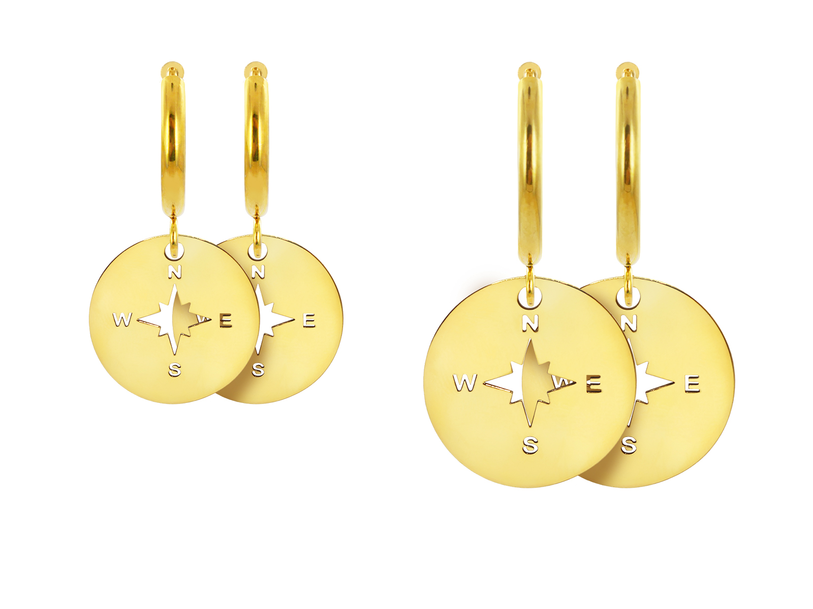 Créoles rose des vents en acier inoxydable doré