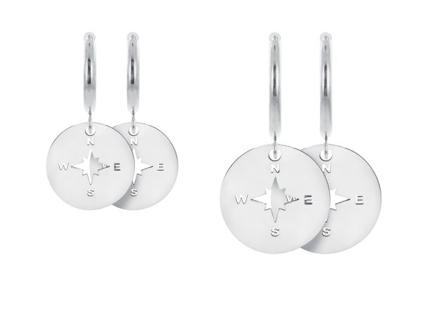 Créoles rose des vents en acier inoxydable argenté