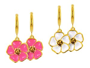 Créoles fleur de sakura en acier inoxydable doré