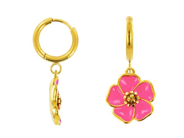 Créoles fleur de sakura en acier inoxydable doré