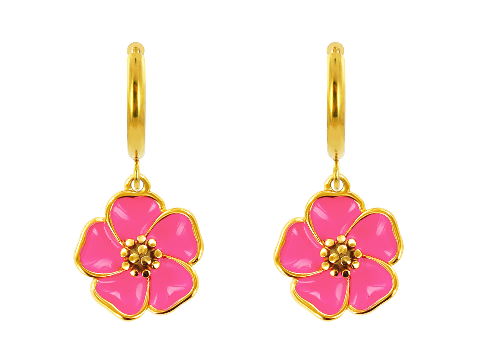 Créoles fleur de sakura en acier inoxydable doré