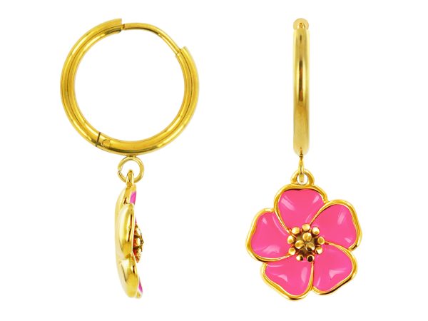 Créoles fleur de sakura en acier inoxydable doré