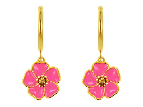 Créoles fleur de sakura en acier inoxydable doré