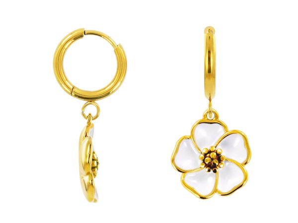 Créoles fleur de sakura en acier inoxydable doré