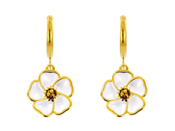 Créoles fleur de sakura en acier inoxydable doré