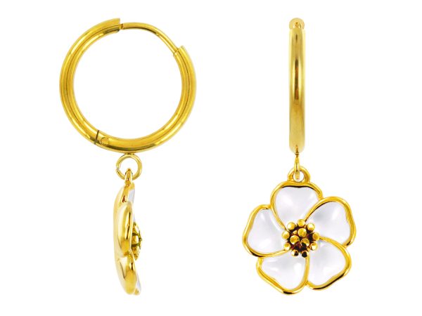 Créoles fleur de sakura en acier inoxydable doré