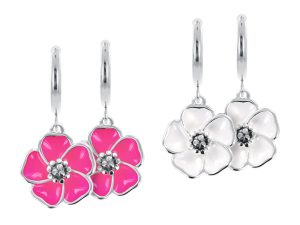 Créoles fleur de sakura en acier inoxydable argenté