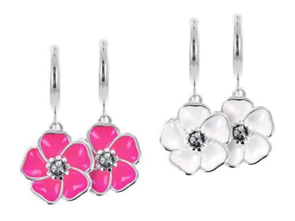 Créoles fleur de sakura en acier inoxydable argenté