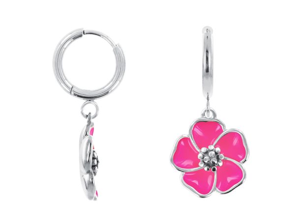 Créoles fleur de sakura en acier inoxydable argenté