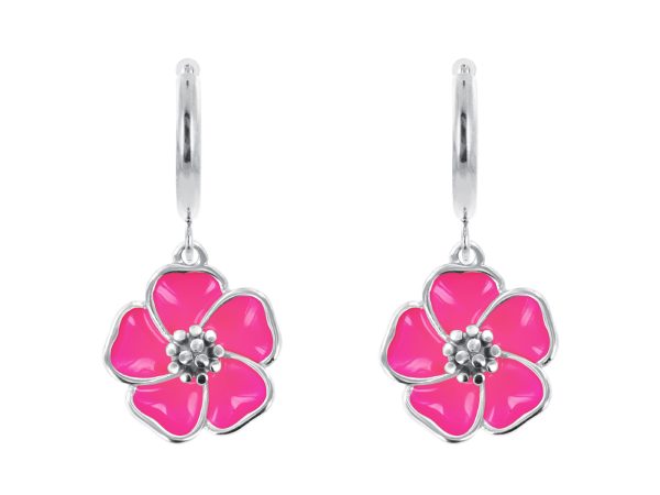 Créoles fleur de sakura en acier inoxydable argenté