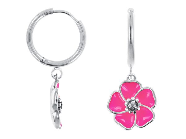 Créoles fleur de sakura en acier inoxydable argenté