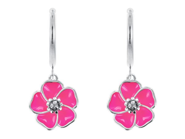 Créoles fleur de sakura en acier inoxydable argenté