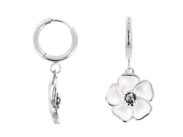 Créoles fleur de sakura en acier inoxydable argenté