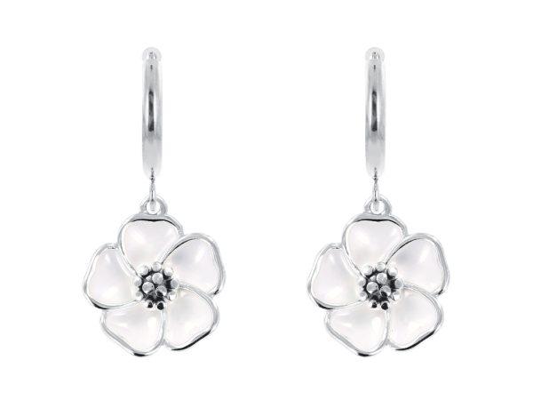 Créoles fleur de sakura en acier inoxydable argenté