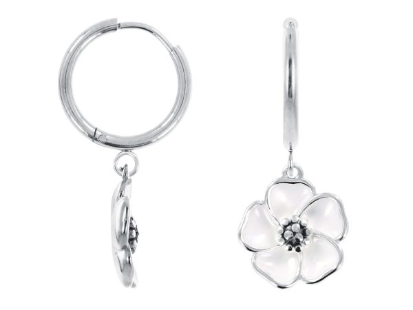 Créoles fleur de sakura en acier inoxydable argenté