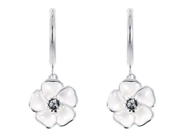 Créoles fleur de sakura en acier inoxydable argenté