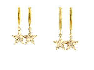 Créoles étoile oxydes de zirconium en acier inoxydable doré