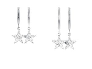 Créoles étoile oxydes de zirconium en acier inoxydable argenté