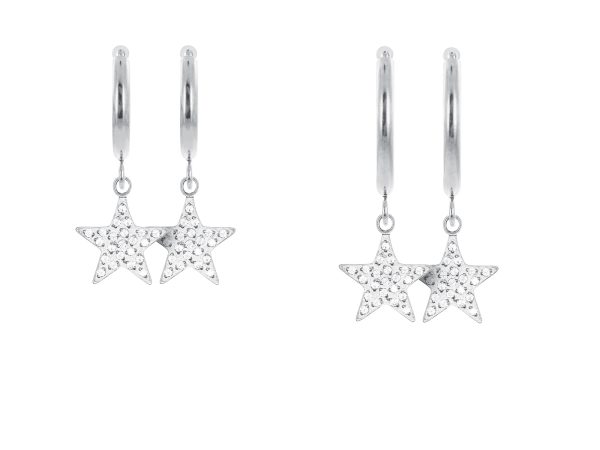 Créoles étoile oxydes de zirconium en acier inoxydable argenté