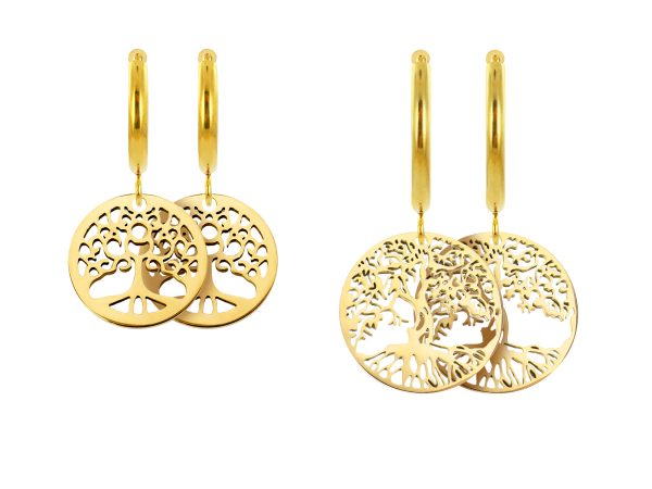 Créoles arbre de vie en acier inoxydable doré