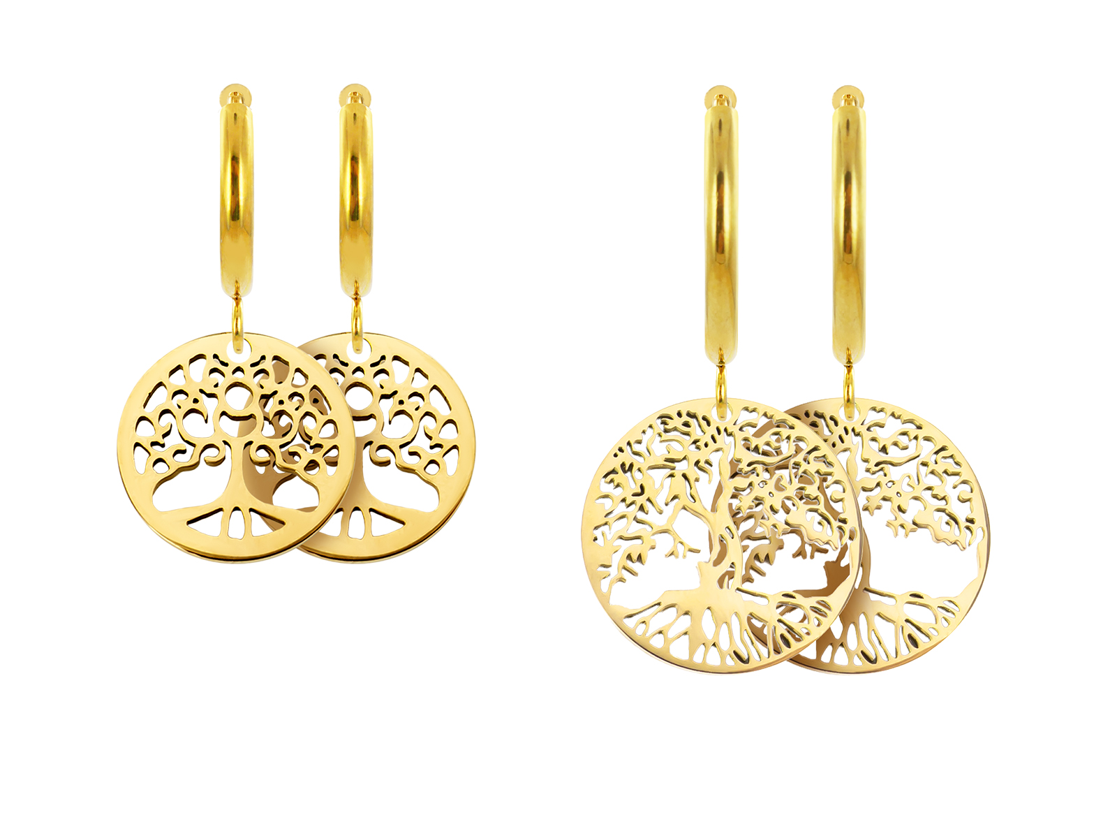 Créoles arbre de vie en acier inoxydable doré